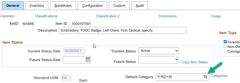 Screen Shot of Instructions of category code