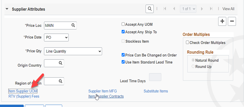 1st Screenshot showing to click on Item Supplier UOM