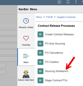 Screen Shot of Contract Being Processed, Screen Shot of Sourcing Workbench