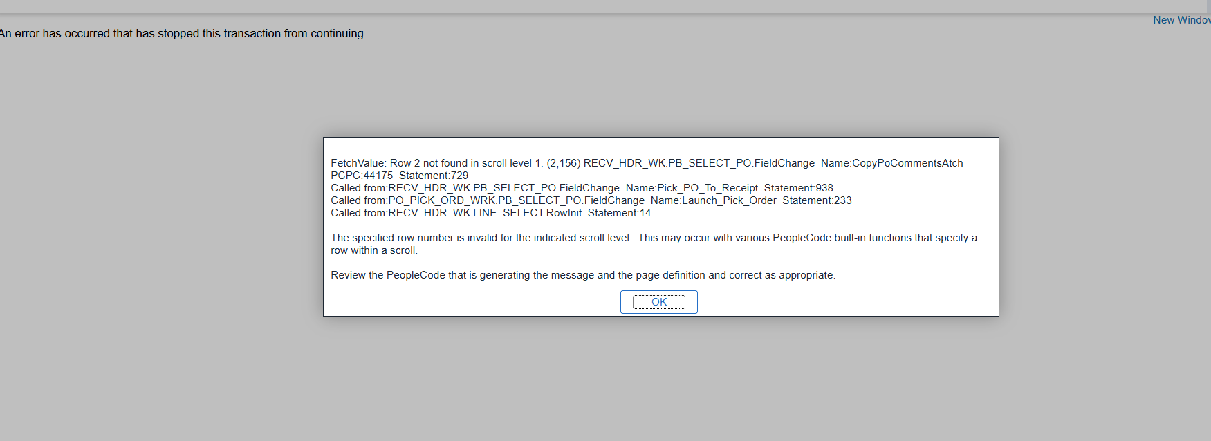 Error Message while receiving PO